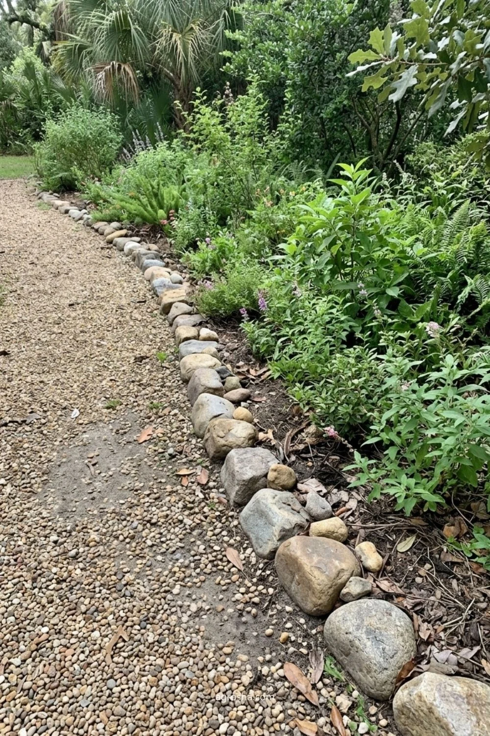 Florida gravel path showing hidden plastic or composite edge