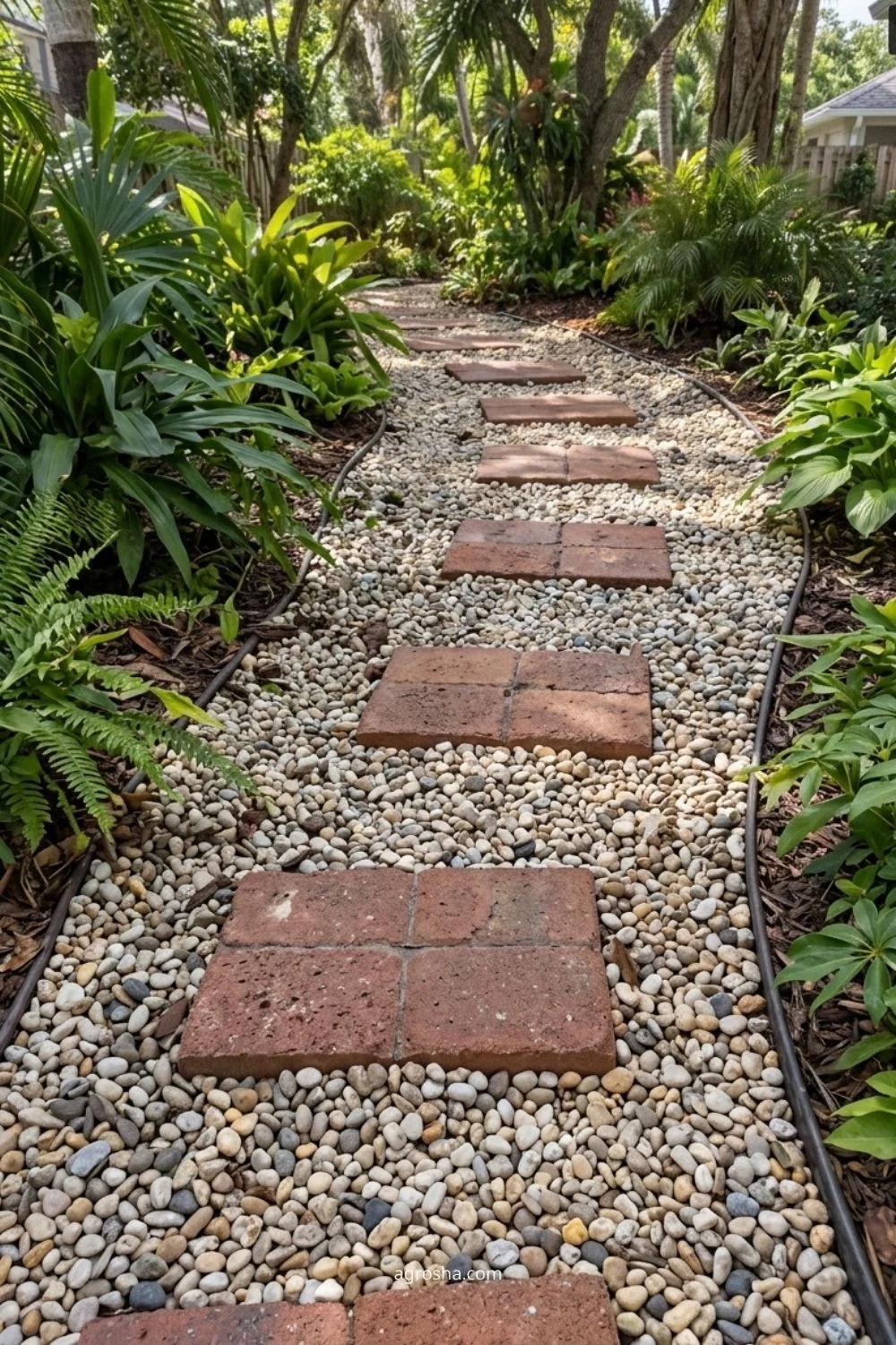 Florida gravel path showing brick steppers through gravel