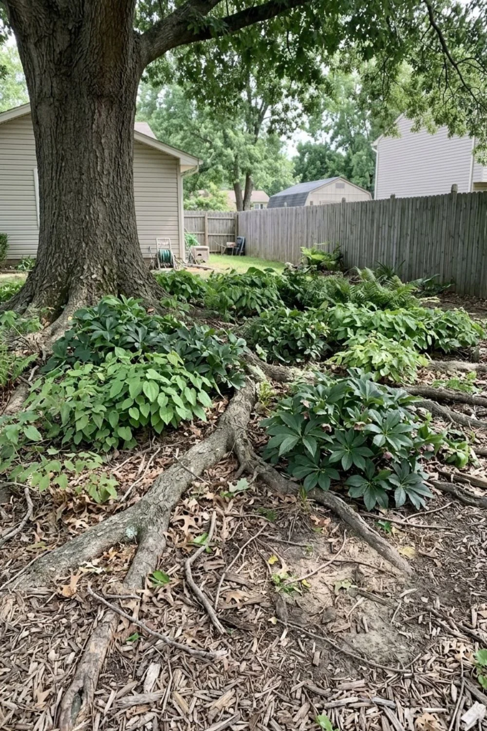 Dry Shade Garden in a shaded suburban backyard garden