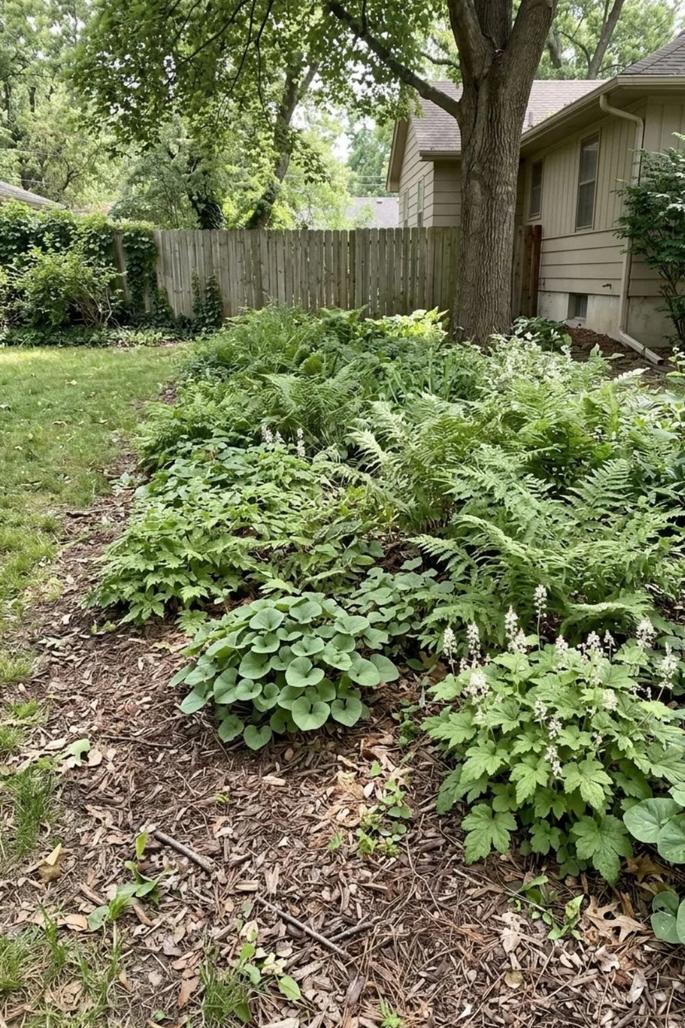 Native Plant Shade Garden in a shaded suburban backyard garden
