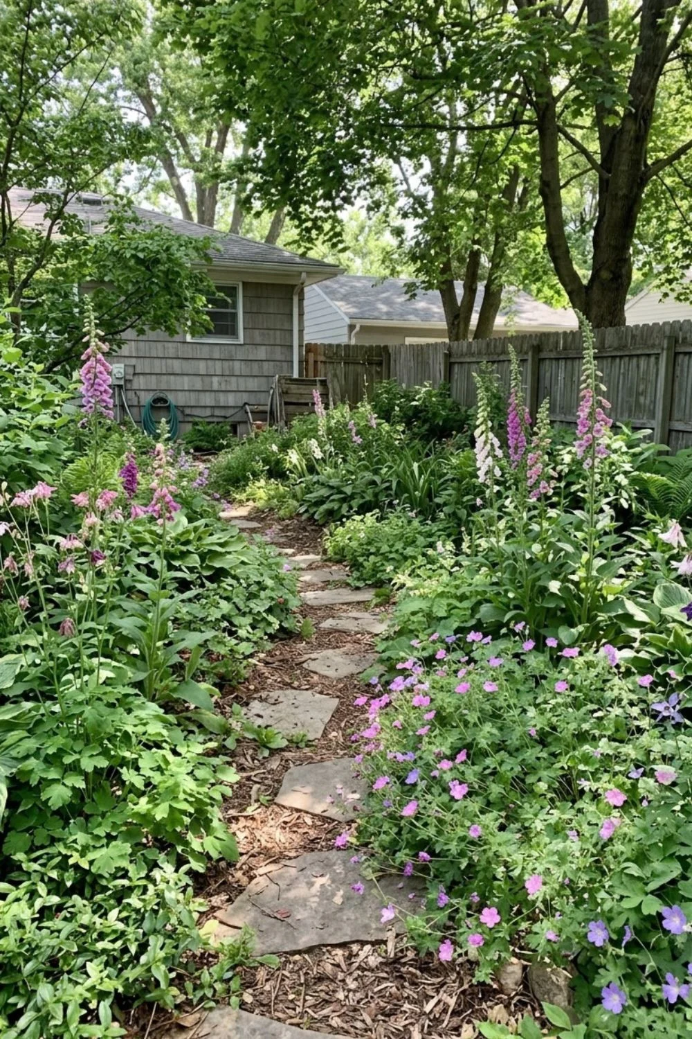 Cottage-Style Shade Garden in a shaded suburban backyard garden