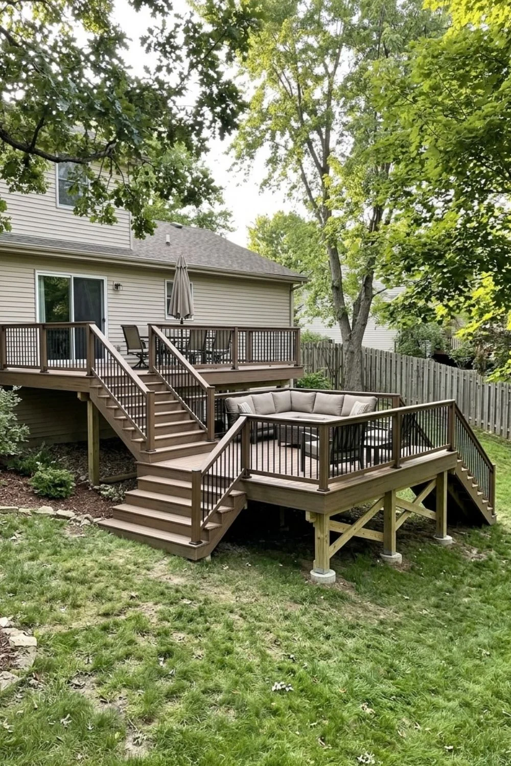 Multi-Level Decking integrated into a sloped suburban backyard