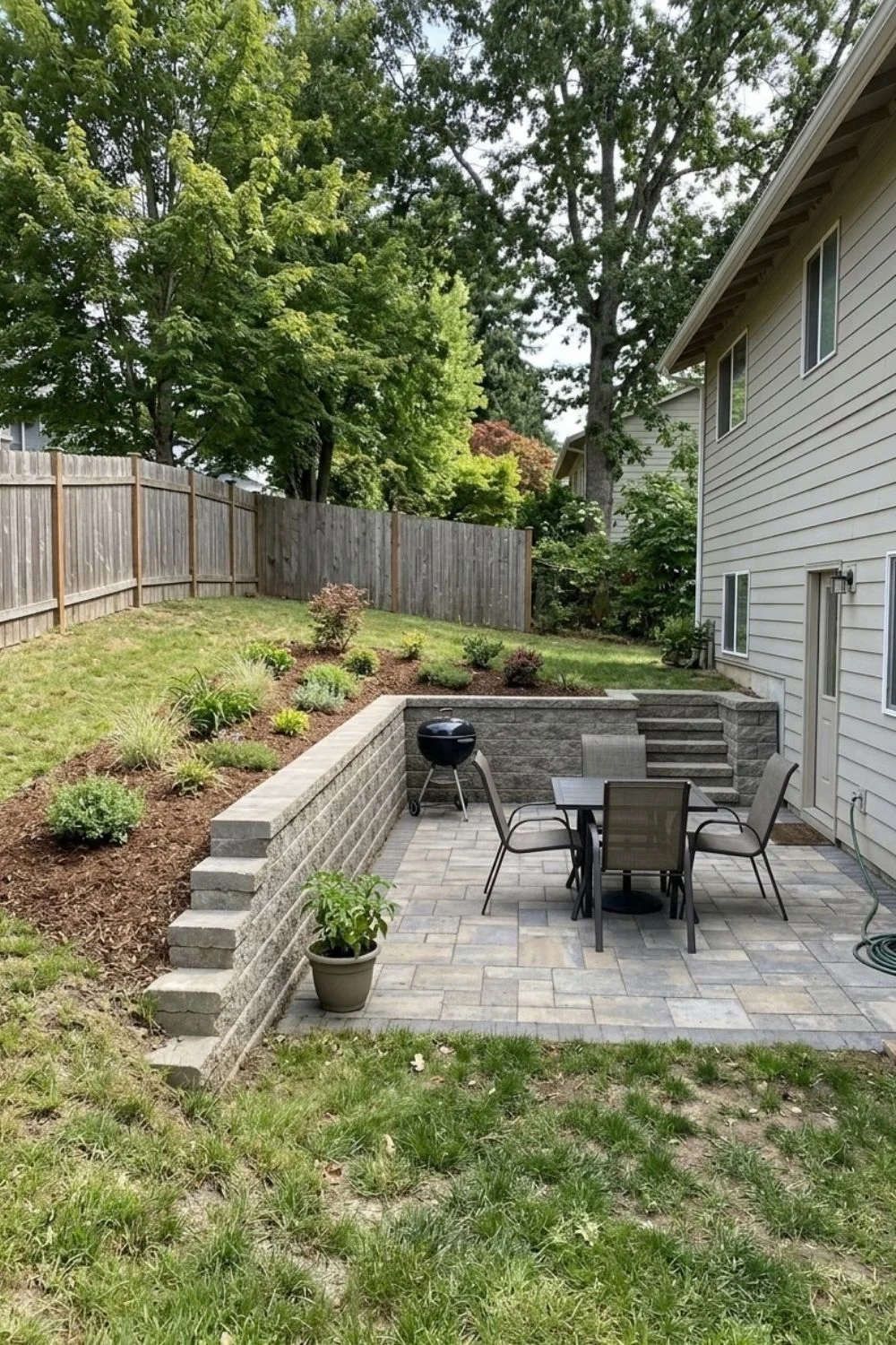 Terraced Patio Zone integrated into a sloped suburban backyard