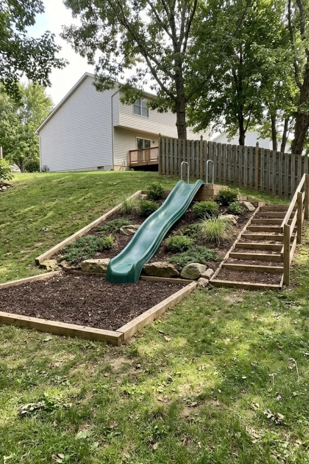 Family Play Slide on a Gentle Slope integrated into a sloped suburban backyard