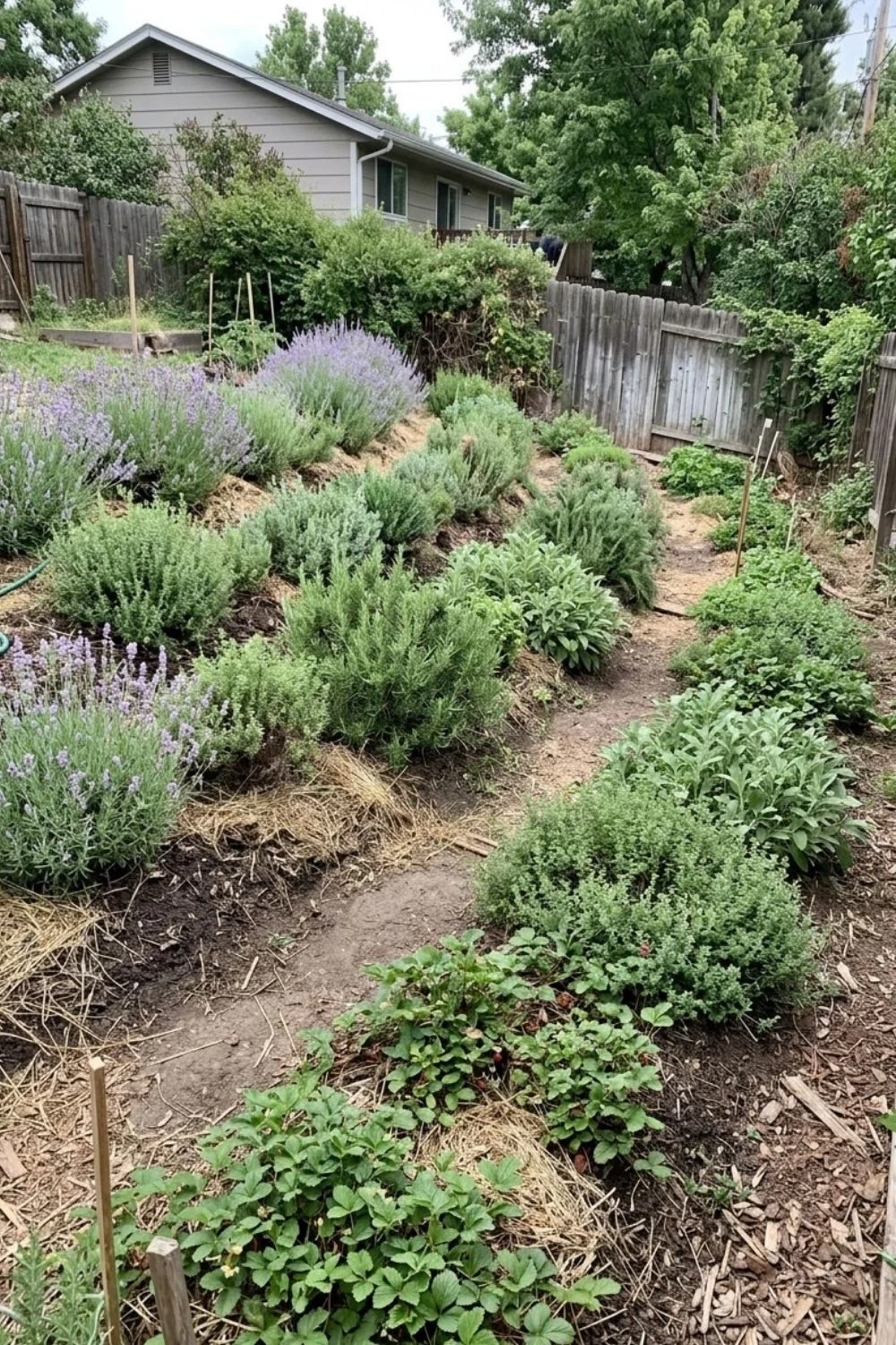 Contour Planting Rows integrated into a sloped suburban backyard