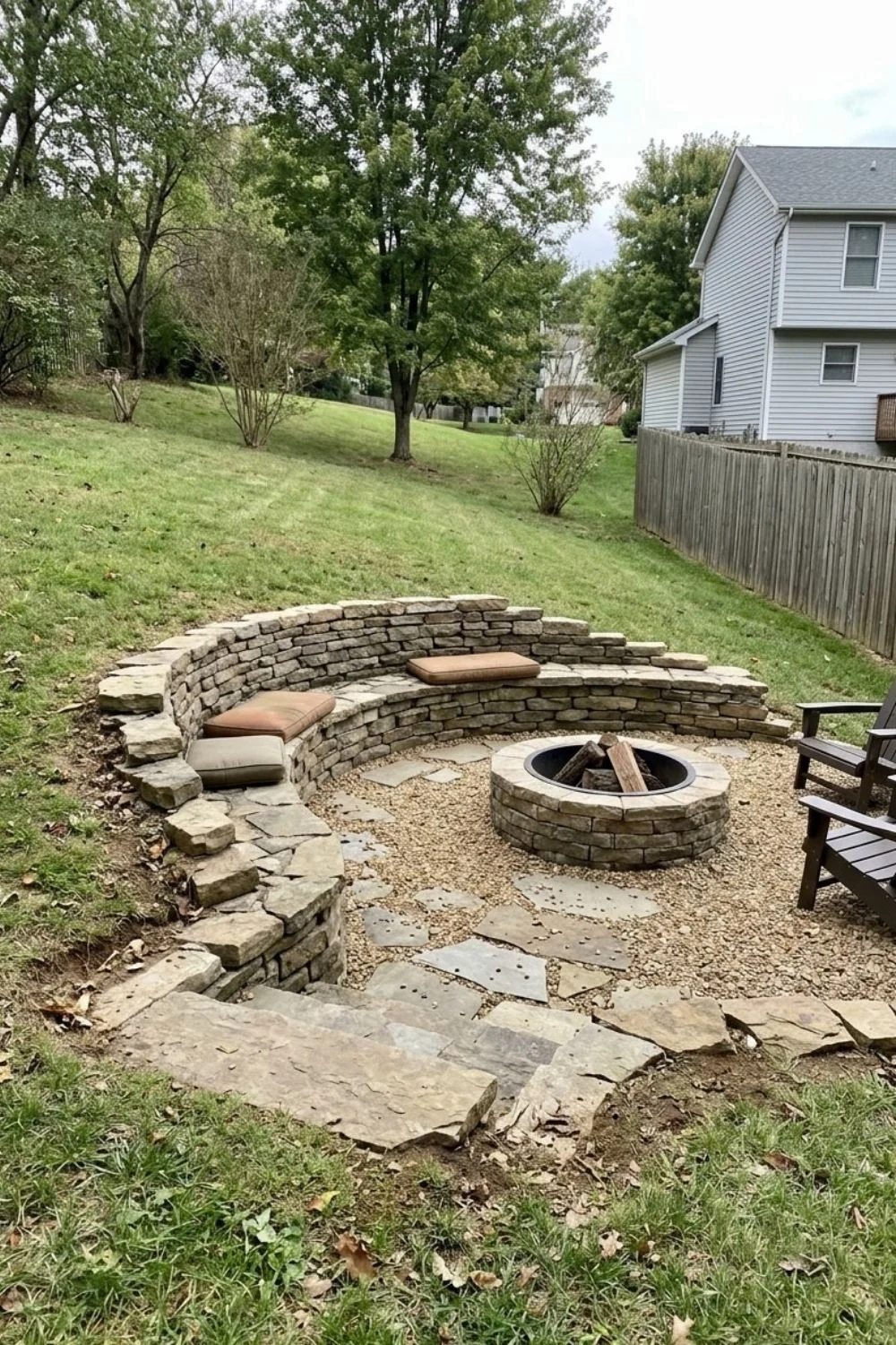 Sunken Fire Pit Terrace integrated into a sloped suburban backyard