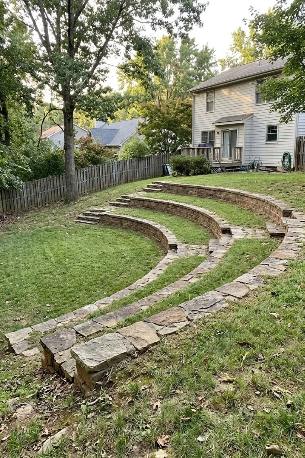 Outdoor Amphitheater Seating integrated into a sloped suburban backyard