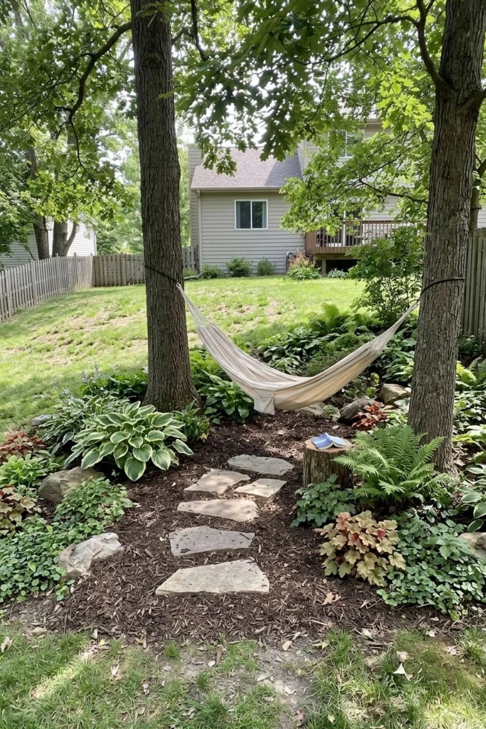 Hammock and Relaxation Nook integrated into a sloped suburban backyard